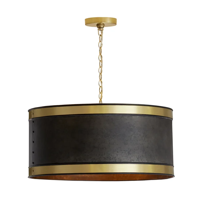 Capital Lighting 335641GB Barrow Four Light Pendant, Galvanized Black and True Brass