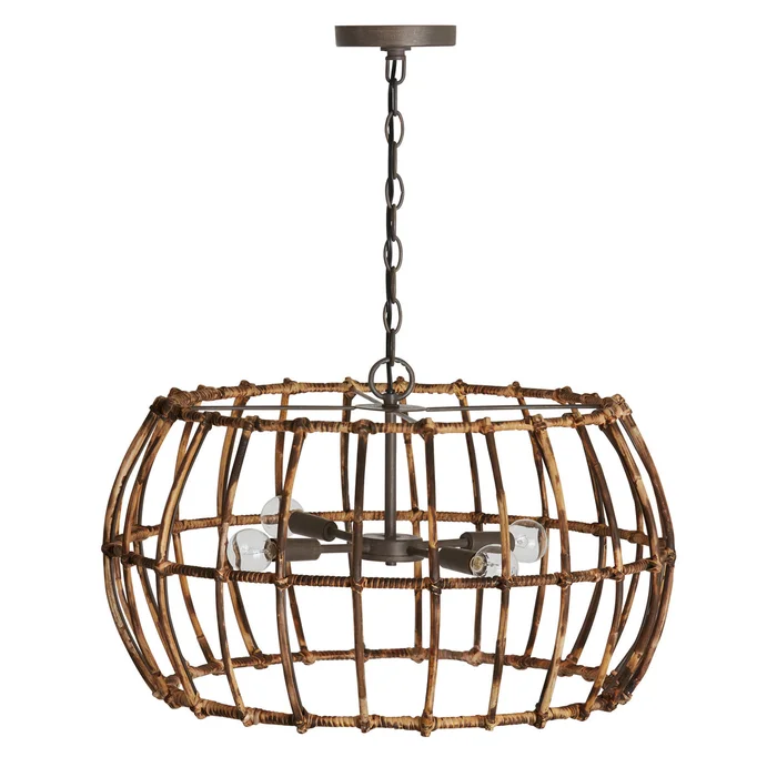 Capital Lighting 335742BY Sanibel Four Light Pendant, Blazed Rattan and Nordic Grey