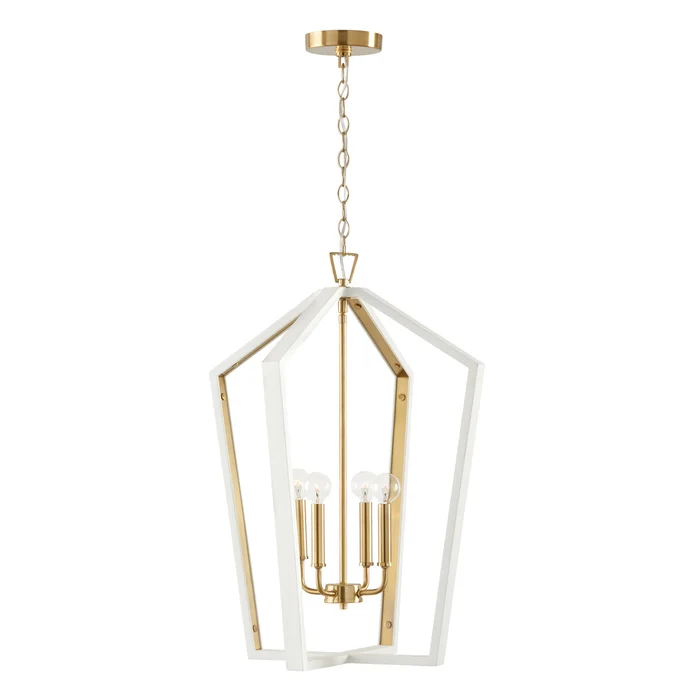 Capital Lighting 344541WM Maren Four Light Pendant, Flat White and Matte Brass