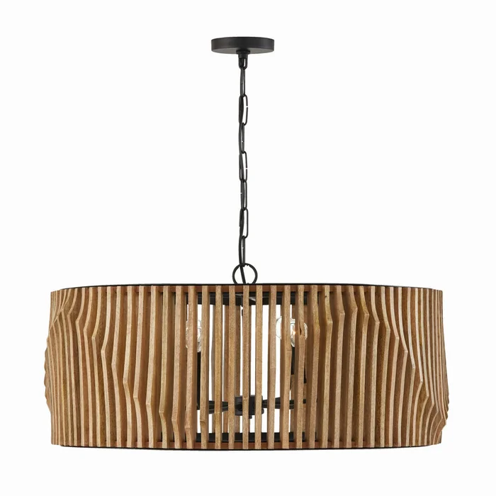 Capital Lighting 344664WK Archer Six Light Pendant, Light Wood and Matte Black