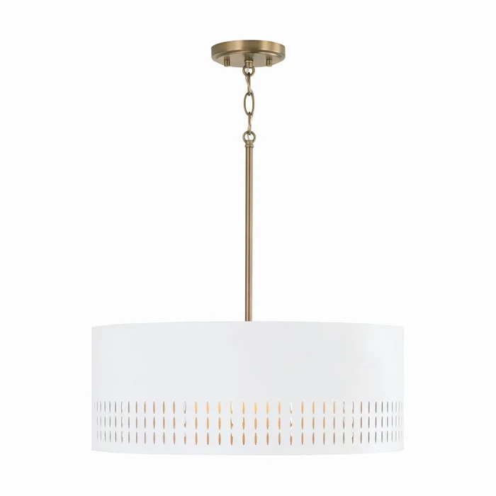 Capital Lighting 350233AW Dash Three Light Pendant, Aged Brass and White