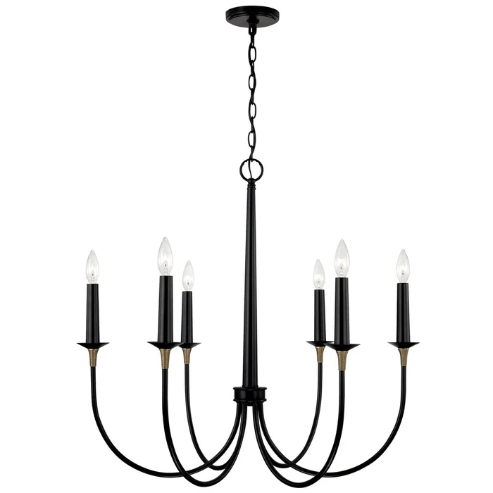 Capital Lighting 445661KB Amara Six Light Chandelier, Matte Black with Brass