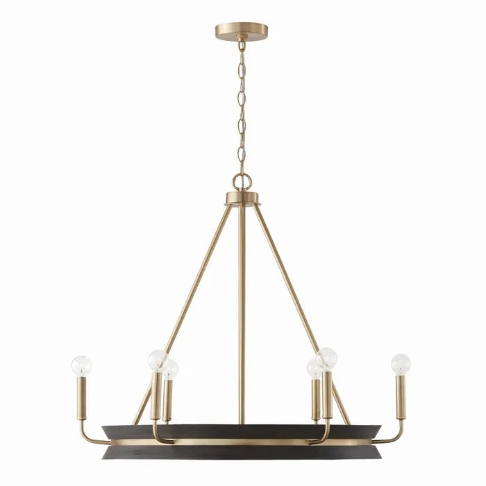 Capital Lighting 447361KR Finn Six Light Chandelier, Black Stain and Matte Brass