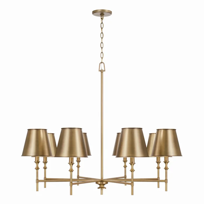 Capital Lighting 449781AD-707 Whitney Eight Light Chandelier, Aged Brass