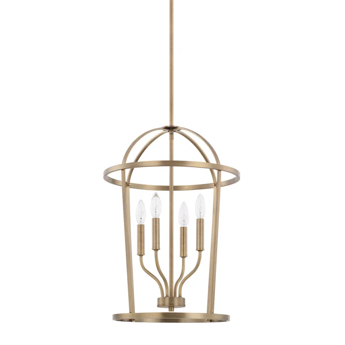 Capital Lighting 528541AD Greyson Four Light Foyer Pendant, Aged Brass