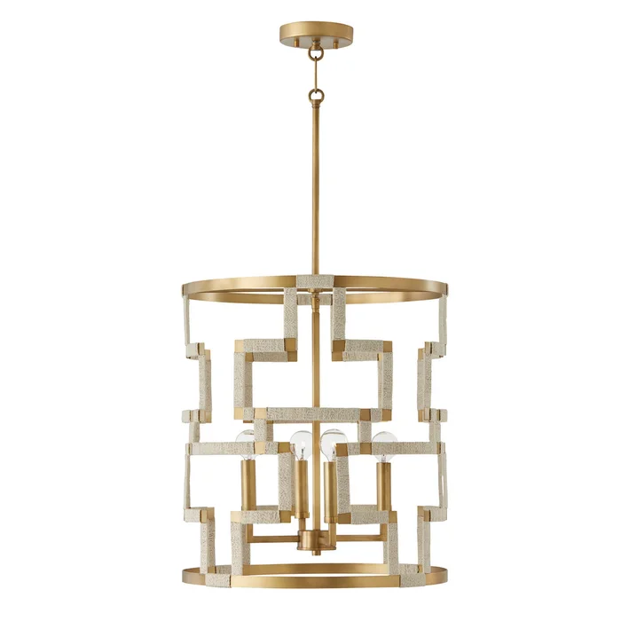 Capital Lighting 541041NL Hala Four Light Foyer Pendant, Bleached Natural Jute and Patinaed Brass