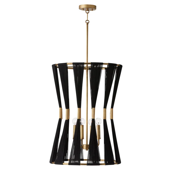Capital Lighting 541141KP Bianca Four Light Foyer Pendant, Black Rope and Patinaed Brass