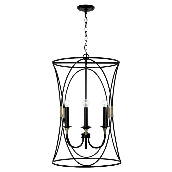 Capital Lighting 545641KB Amara Four Light Foyer Pendant, Matte Black with Brass