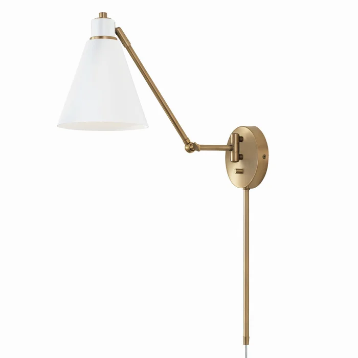 Capital Lighting 650111AW Bradley One Light Wall Sconce, Aged Brass and White