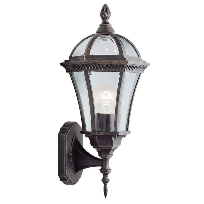 Capri Rustic Brown Outdoor Traditional Bevel Glass Up Lantern Wall Light