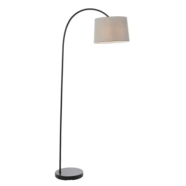 Carlson Matt Black with Light Grey Cotton Shade Floor Lamp