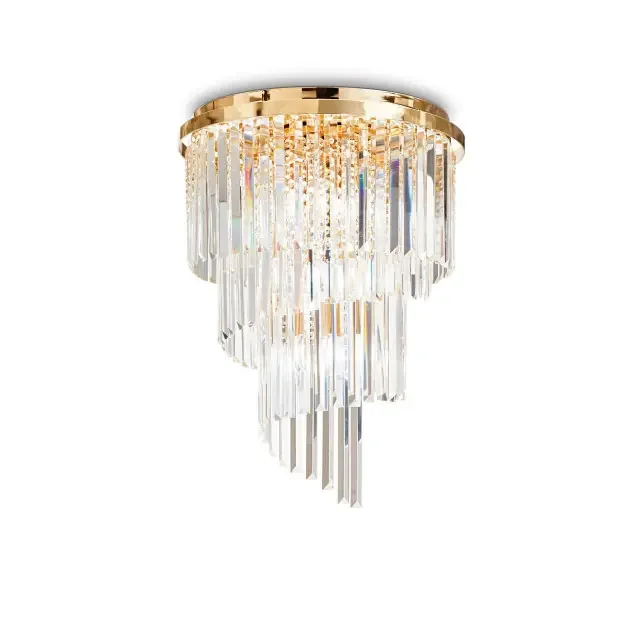 Carlton PL12 12 Light Gold with Crystal Flush Ceiling Light