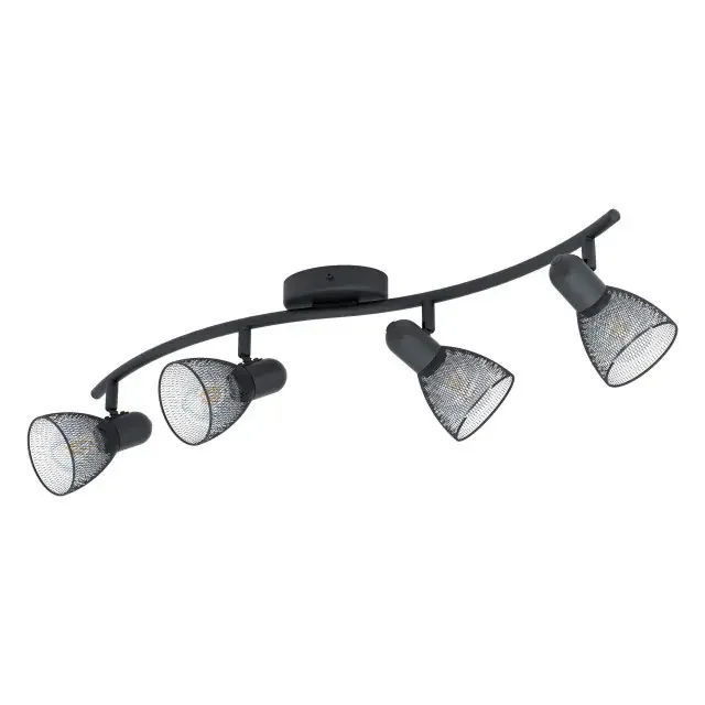 Carovigno 4 Light Black with Grid Shade Wave Bar Spotlight