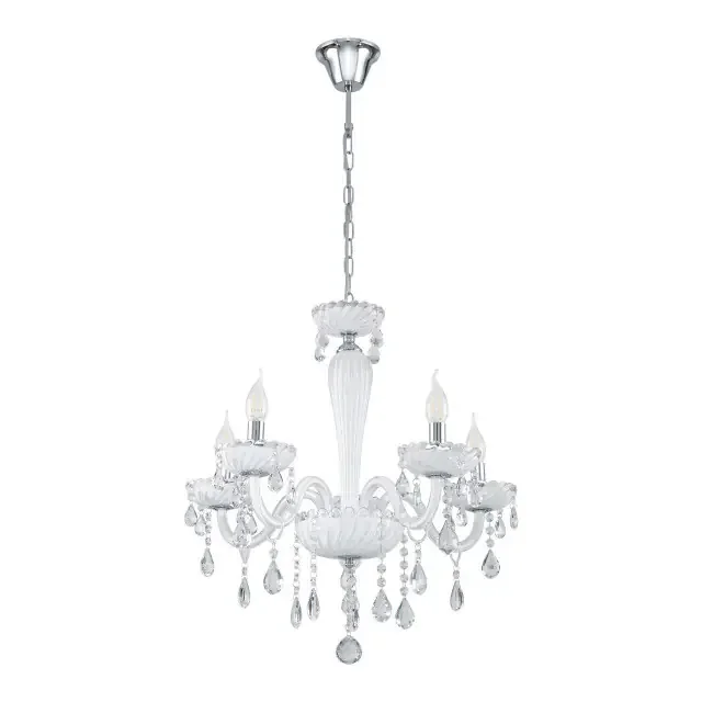 Carpento 5 Light Chrome and White with White Glass Chandelier