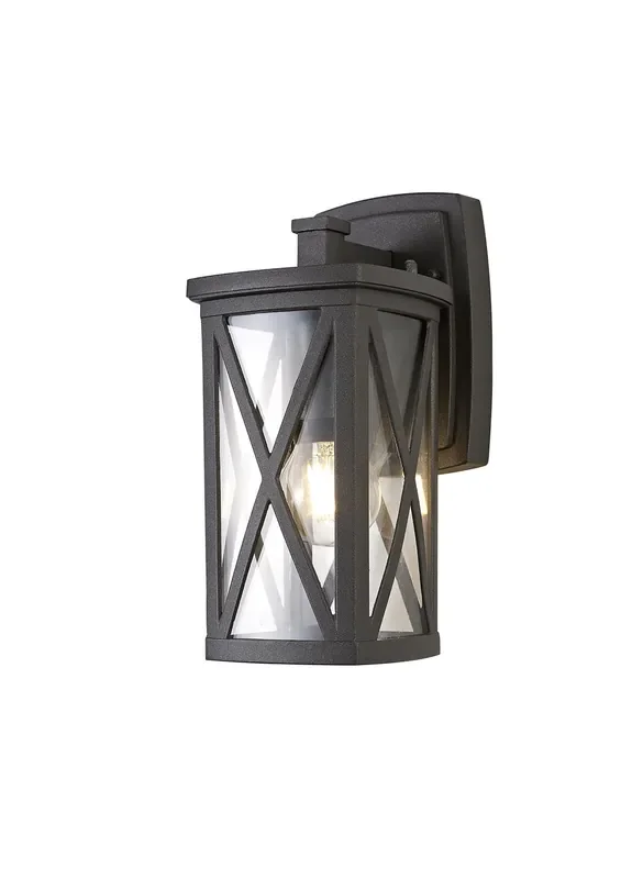 Carroll Down Criss Cross Wall Lamp, 1 x E27, IP54, Anthracite-Clear Glass, 2yrs Warranty