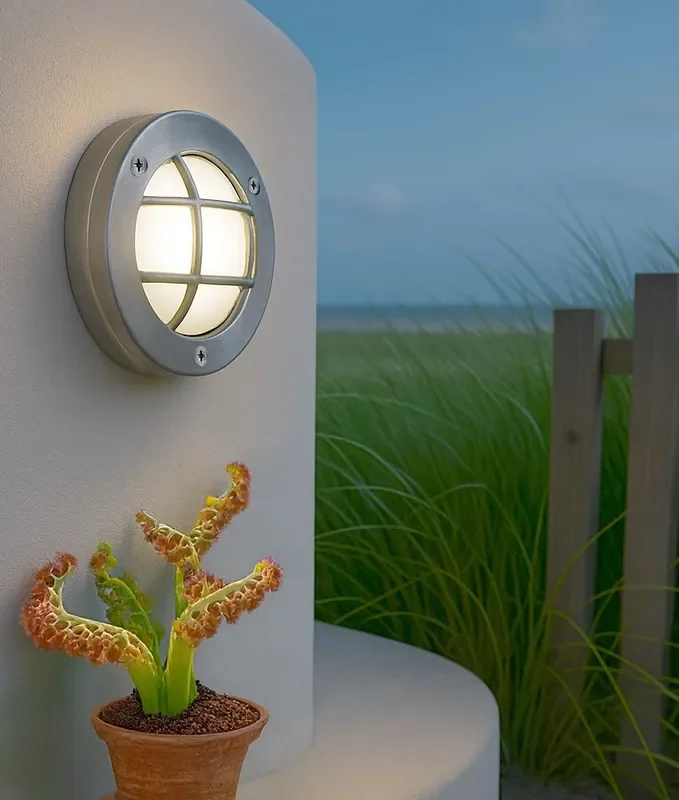 Cast Miniature Bulkhead Light – Satin Nickel Finish & Caged Design