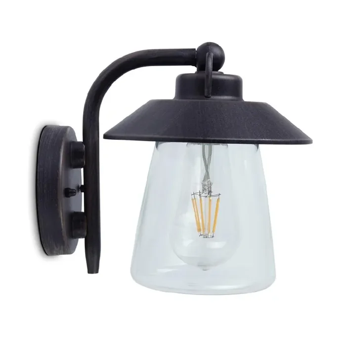 Cate Black Rust Outdoor Vintage Swan Neck Down Lantern Wall Light