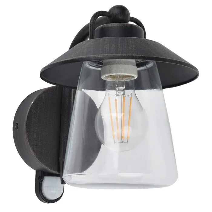 Cate Black Rust Outdoor Vintage Swan Neck Down Lantern Wall Light with PIR Sensor