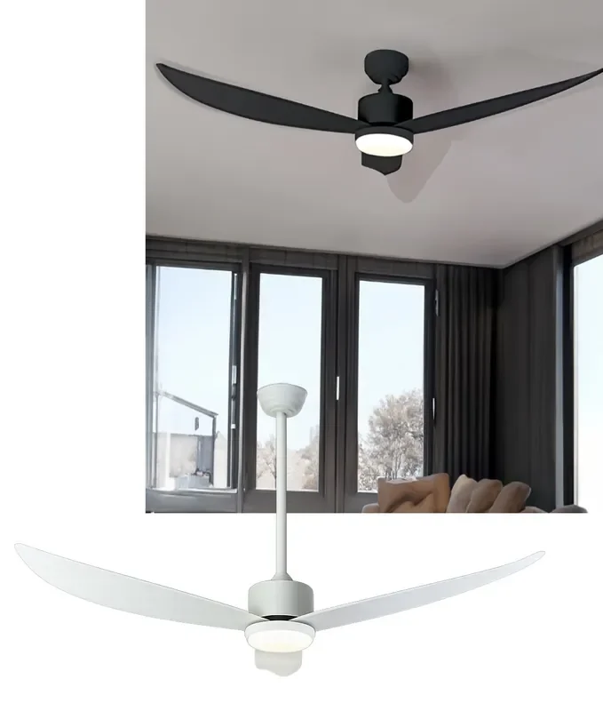 Ceiling Fan with Drop Rod and LED Light – 132cm Curved Aerofoil Blades