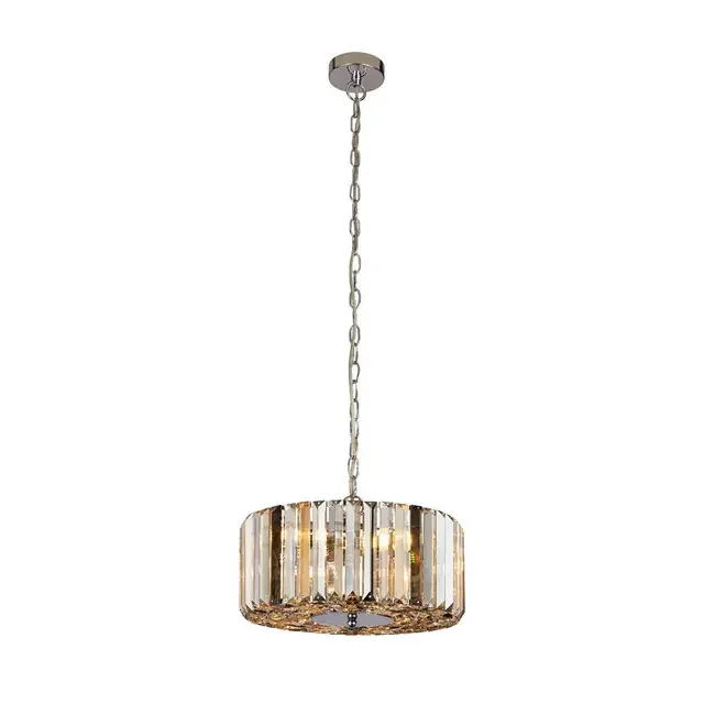 Chapeau 3 Light Chrome With Amber Smoke And Clear Glass Crystal Pendant Light