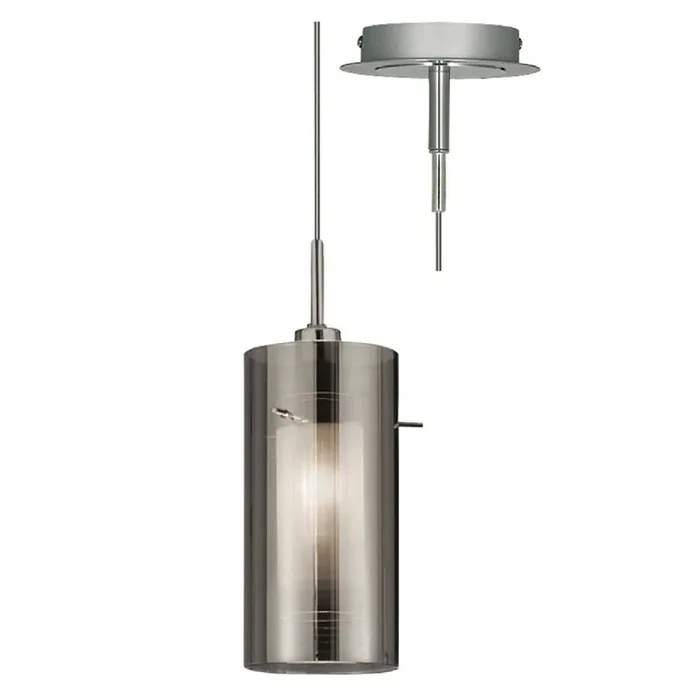 Chrome & Smoked Cylinder Glass Modern Pendant Light 13cm