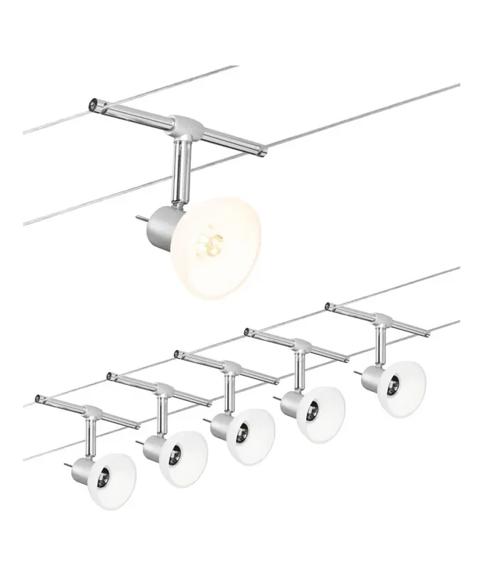 Chrome and Glass 5 Light LV Tension Wire System