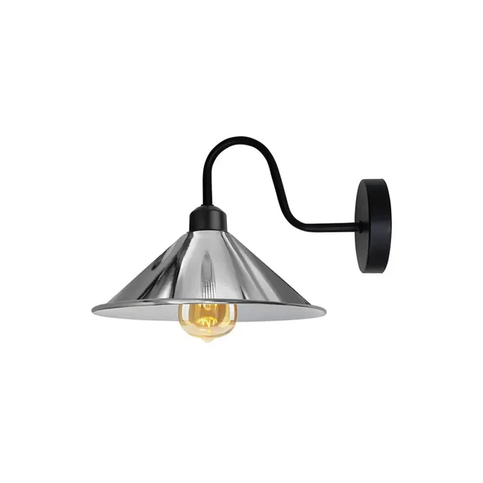 Chrome Cone Retro Swan Neck Wall Light – With Bulb