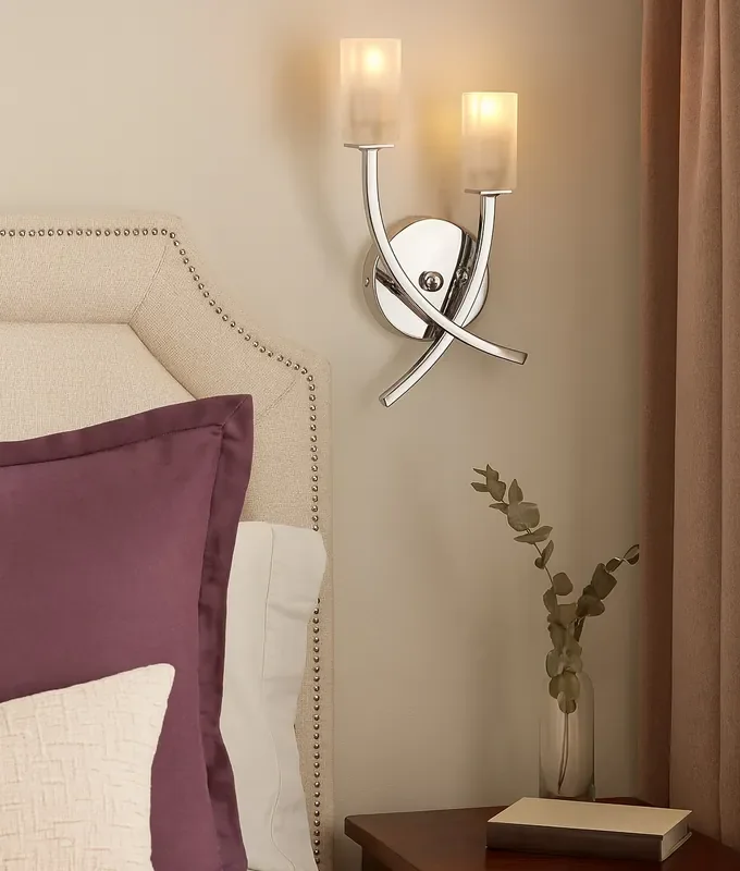 Chrome Curved Wall Light with Twin Glass Shades