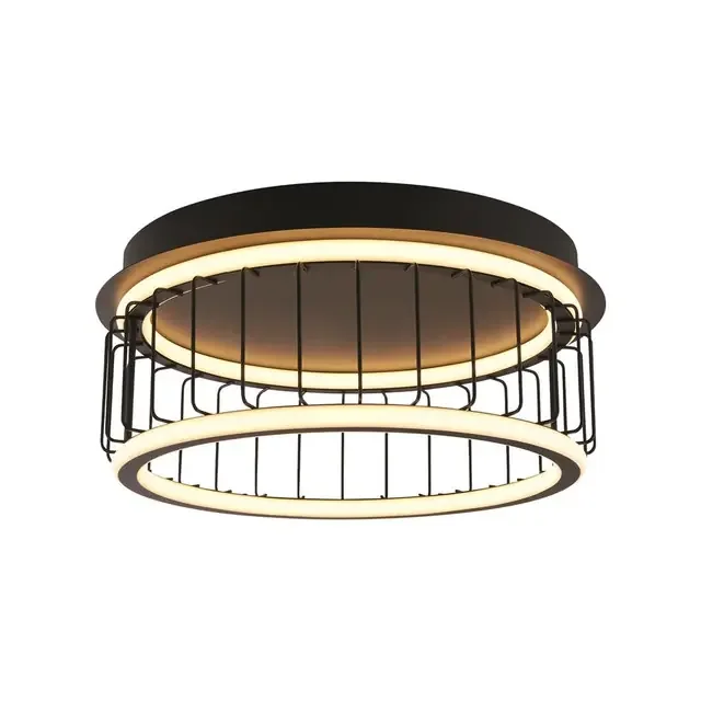 Circolo Cage Drum Black with White Diffuser 40cm LED Flush Ceiling Light