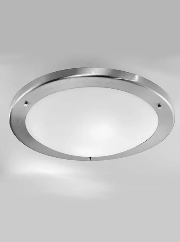 Circular 2 Light Satin Nickel with Matt White Glass IP44 Bathroom Ceiling Light