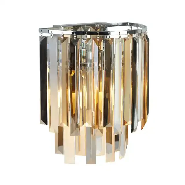 Clarissa 2 Light Chrome with Clear Amber Smoked Glass Wall Light