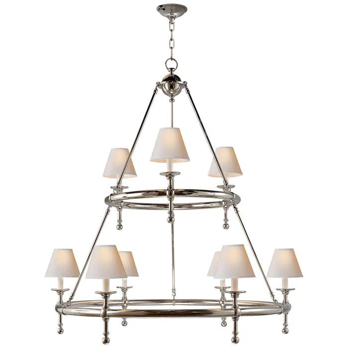 Classic Nine Light Chandelier, Polished Nickel