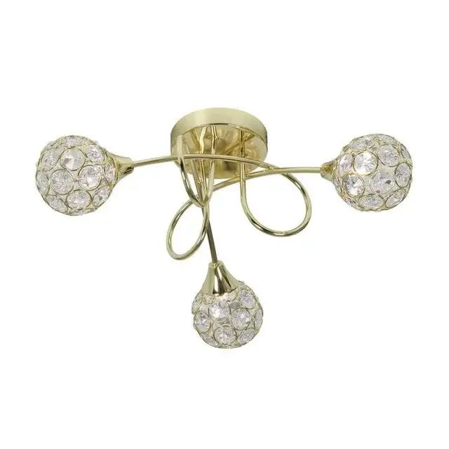 CLEARANCE – Oaks Lana 3 Light Crystal and Gold Semi Flush Ceiling Light 3x G9