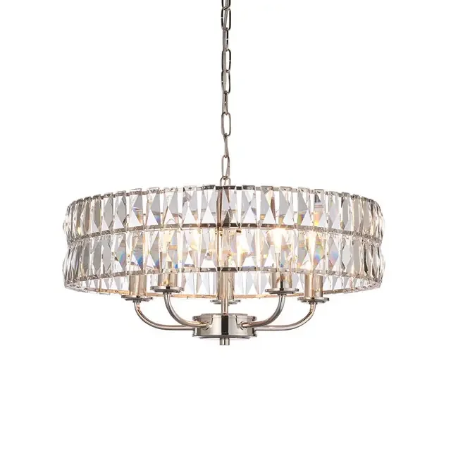 Clifton 5 Light Bright Nickel with Crystal Diffuser Pendant Light