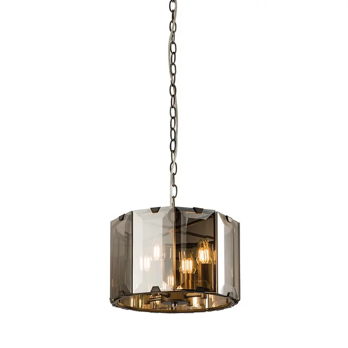 Clooney 4 Light Pendant With Slate Metal Framework and Smoked Glass Panels, 4x E14 (Endon 61281)