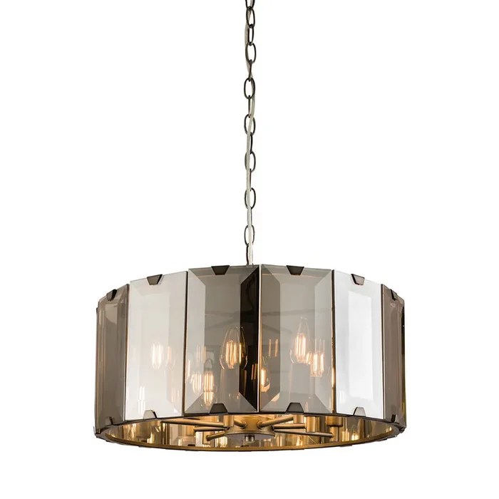 Clooney 8 Light Pendant With Slate Metal Framework and Smoked Glass Panels, 8x E14 (Endon 61294)