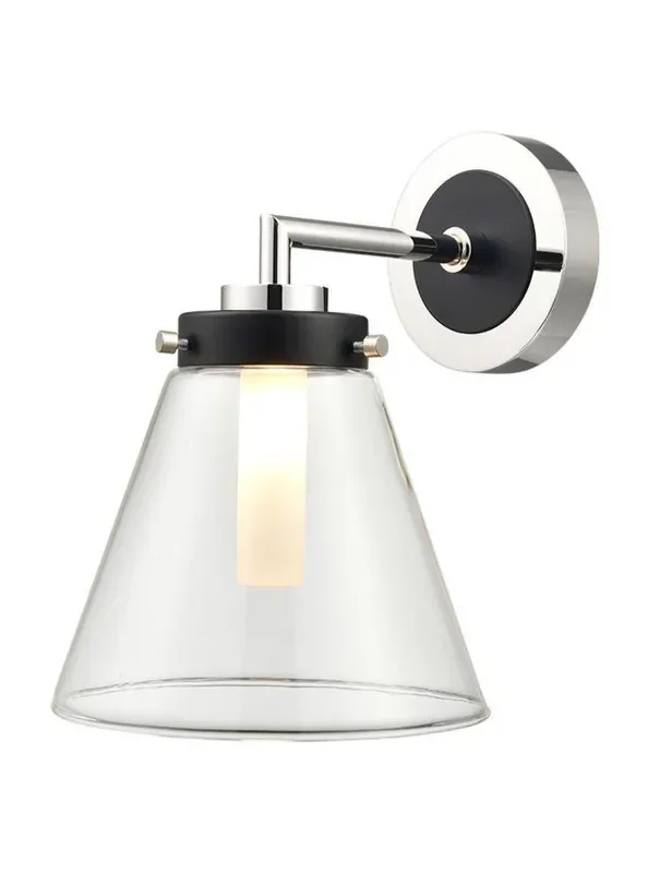 Conica Matt Black and Polished Nickel with Clear Cone IP44 Bathroom Wall Light