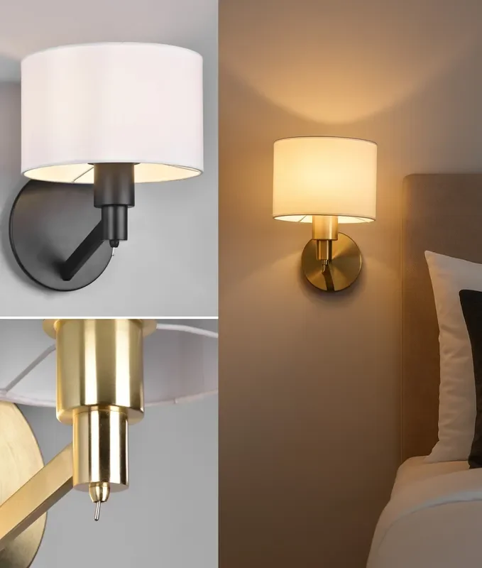 Contemporary Bedside Wall Light with White Fabric Shade – Home or Hotel