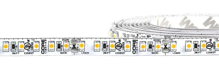 Core Lighting LSM30-30K-100FT-12V Indoor Flexible LED Tape Light Strip, 100 Ft., 3W, 12V, 3000K