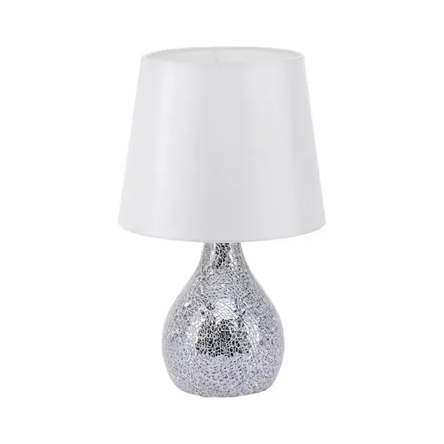 CORNELIUS Crackled Mirror Effect with White Shade Table Lamp