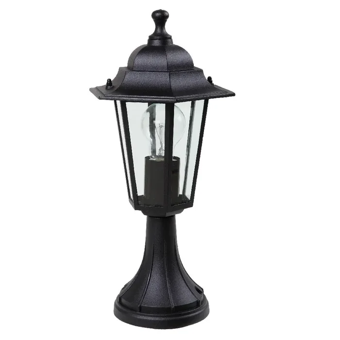 Corniche Black Outdoor Vintage Lantern Head Pedestal Post Light 385mm
