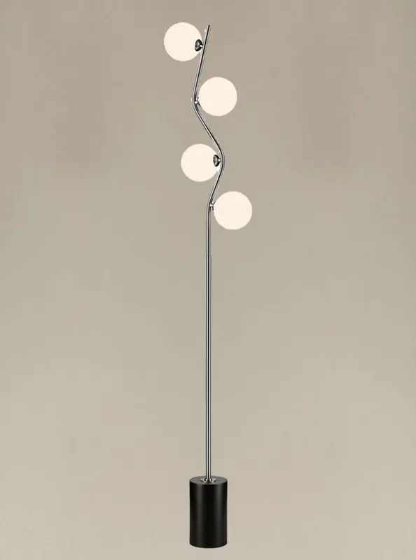 Cosmic 4 Light Satin Nickel and Black with Opal Glass Shades Floor Lamp