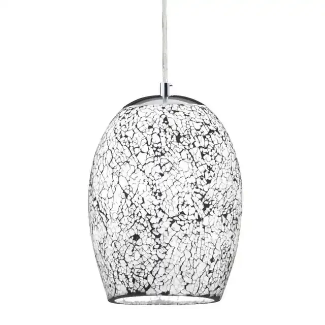 Crackle Satin Silver with White and Black Glass Pendant Light