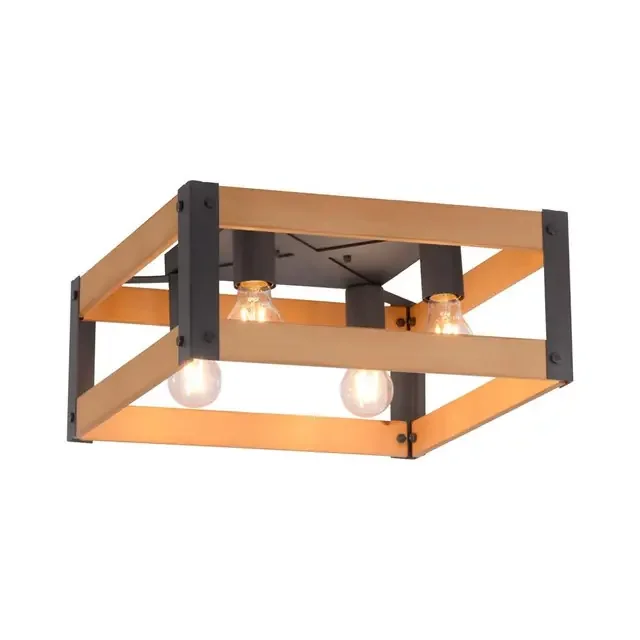 CRATE 4 Light Black with Natural Wood Shade Ceiling Light