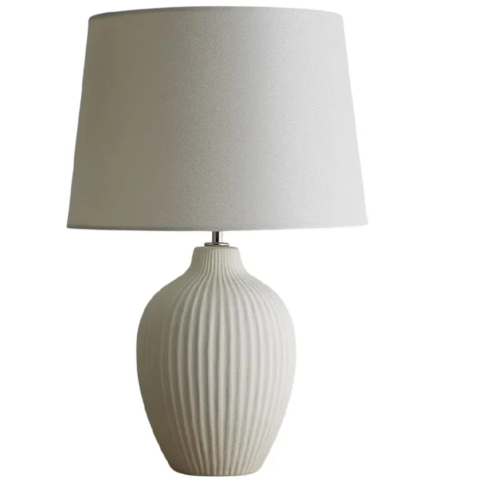 Cream Ribbed Ceramic Modern Table Lamp with Cream Drum Shade 510mm