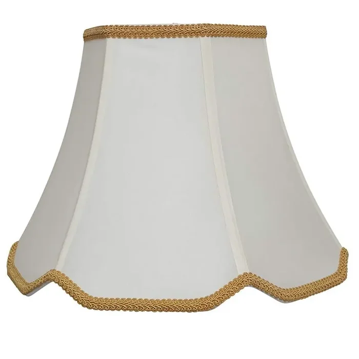 Cream Vintage Faux Silk Hexagonal Scalloped Shade with Gold Rope Edged Trim 12″