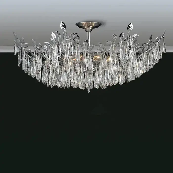 Crystal Tree Branch Leaves Silver Semi Flush Mount Flush Ceiling Chandeliers Lights
