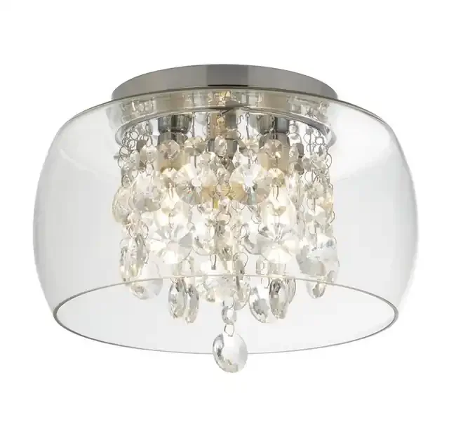 Curva 3 Light Chrome with Crystal Drops IP44 Bathroom Flush Ceiling Light