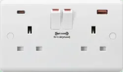 Curved Edge 13A 2G DP Switched Socket with Dual USB Charger – FASTCHARGE VERSION