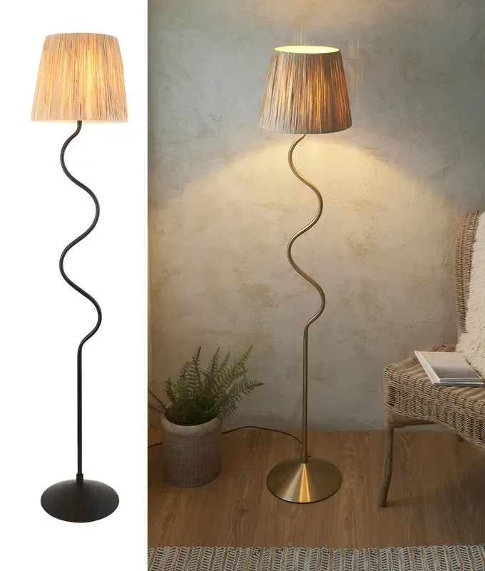 Curvy Floor Lamp with Natural Raffia Shade